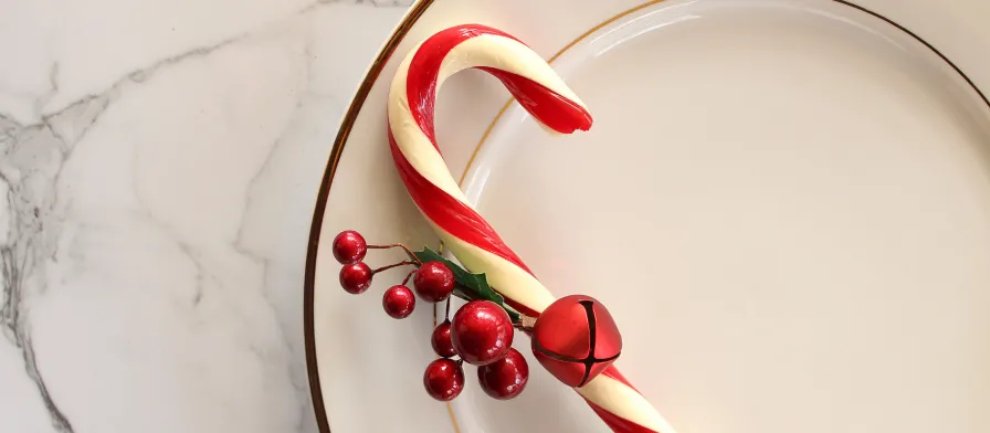 Plate with candy cane on it